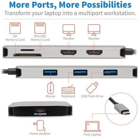 Tripp Lite Hub USB-C Docking Station 2 HDMI 4K 60Hz, 8 Puertos, 100W PD miniatura 5
