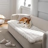 COZY KISS Faux Fur Couch Cover for Dogs Washable, Ultra Soft Pet Sofa Cover for Car Seat Protector, Liquid Pee Proof Cat Mat, Pad for Dresser Top, Anti-Slip, Fuzzy, 27.5x70 inch, Cream