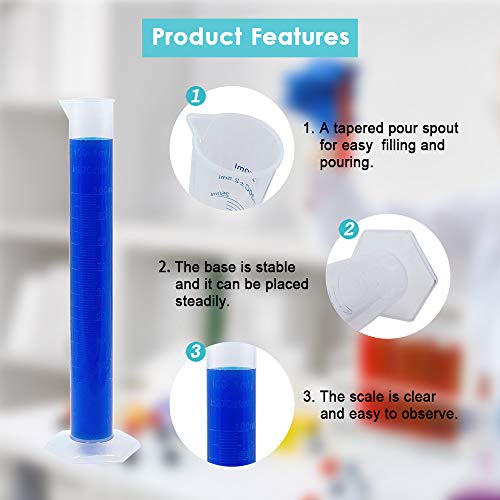 Huaou 100ml Plastic Graduated Cylinder, Lab Measuring Test Tube, Ideal for Home and School Science, 2-Sided Marking - Thumbnail 3