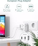 European Travel Plug Adapter, International Power Plug Adapter with 3 Outlets 3 USB Charging Ports(1 USB C), Travel Essentials to Italy,Greece,Israel,France, Spain (Type C)