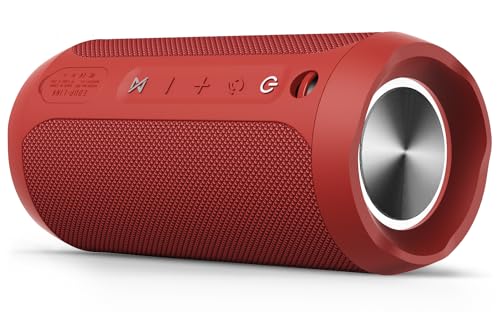EDUPLINK Waterproof Portable Bluetooth Speaker - 20W Louder Wireless Speaker with 20 Hours Playtime, TWS Pairing, RGB Lights and TF Slot, Red