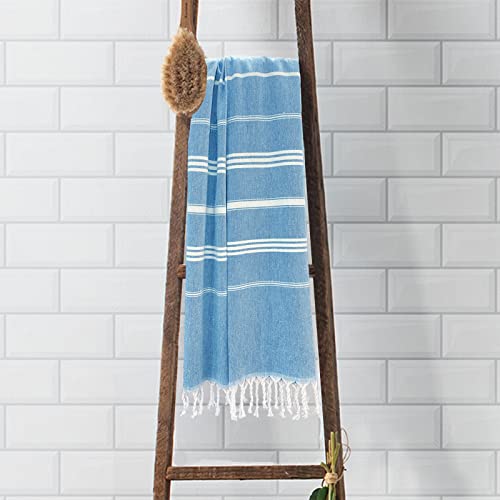 Cabanana Cotton Turkish Beach Towel - Large 39 X 71 Inch Lightweight Oversized Peshtemal Towel, Portable Prewashed Hammam Towel (Sky Blue) #TOP5