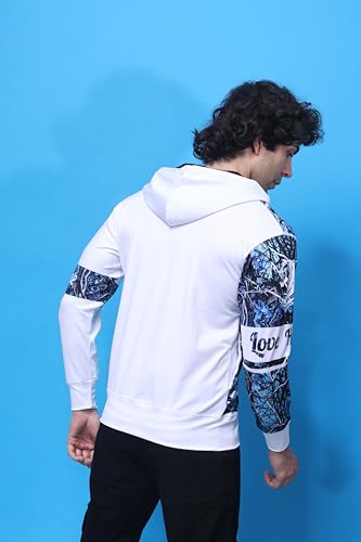 Image of YELLOW TREE Trendy Men Polyester Printed Regular Fit Hooded Sweatshirt For Men (F Bluehorsepattern-001-L) White