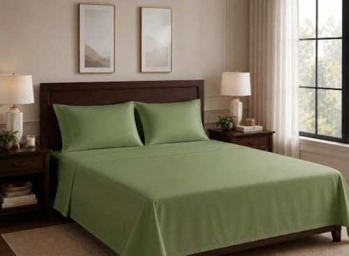 Image of Flat Bedsheet Super King Bed (108x108 Inch) with 2-Pillow Covers Egyptian Cotton Fits 600 TC Super Soft & Breathable Wrinklefree Sage Bed Sheet for Luxurious Bedrooms and Hotels