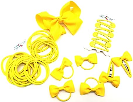 35 Pieces Hair Accessory School Ribbon Style Bow Bobbles Hair Clips Bows and Elastics Bands (Bottle Green)