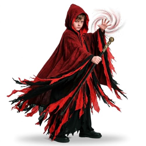 Grim Reaper Wizard Costume for Kids 3-6-9, Scary Boys Costume Wizard Cape