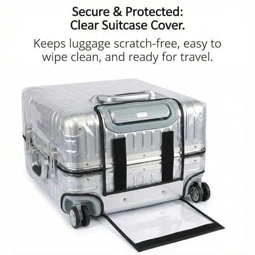 Image of Kraptick Transparent Luggage Cover - Waterproof and Dustproof Luggage Protector, Stretchable Elastic Cover for Travel Trolley Bags, Durable and Clear Luggage Protector Case (Transparent-20 Inch)