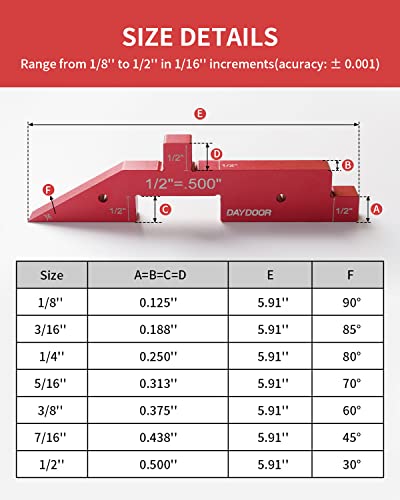 Daydoor Router Table Setup Bars 7Pcs Precision Height Gauge Set Aluminum Setup Blocks Angle Setup Woodworking Tools For Router Table Saw Accessories For Carpenter, Diy(Red) #TOP2
