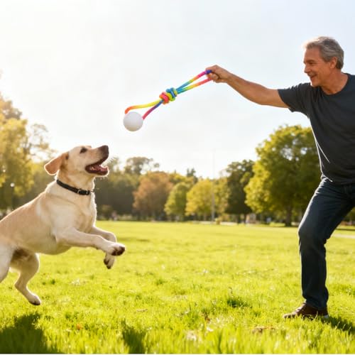 Aakluk 2 Stück Im Dunkeln Leuchtender Hundeball | Leuchtende Gummibälle Mit Seil Für Hunde Hüpfbälle | Interaktives Kauspiel Für Kleine, Große Und Mittelgroße Hunde, Leuchtet
