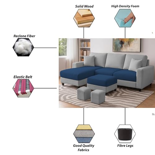 Image of Casaliving Rolando Seater L Shape Sofa Set for Living Room Left Side (Blue Grey, 4 Seater with Ottomon - LHS)