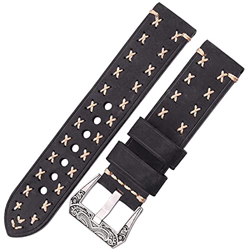 Bracelet de montre en cuir véritable anti-irritation avec boucle acier rétro 24mm