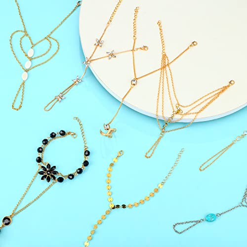 8 Pieces Hand Chain Set Ring Bracelet Hand Chain Tassel Crystal Finger Bracelet Bohemian Jewelry for Women (Elegant)4