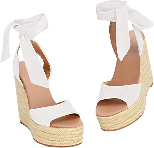 SERAIH Womens Lace up Espadrilles Platform Wedges Sandals Heels Tie Ankle Strap Summer Dress Shoes
