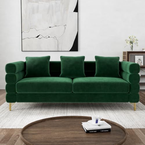 Wrofly Cloud Couch for Living Room, 79" Modern Overstuffed Deep Seat Velvet 3 Seater Sofa with 3 Pillows, Comfy Upholstered Oversized Loveseat for Bedroom Office, Emerald Green Velvet