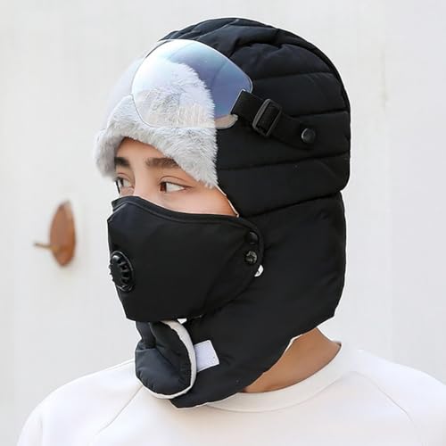 Boné de esqui unissex Trapper com óculos destacáveis, à prova de vento, respirável, grosso, chapéu d