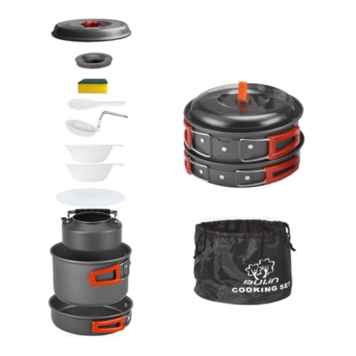 Bulin Camping Cookware Set 11 PCS Portable Camp Gear Lightweight Backpacking Cooking Set Mess Kit Hiking Camping Pots and Pans Set for Hiking Trip