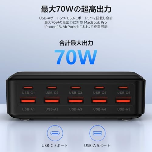 iPoto USB充電器 70W 10ポート