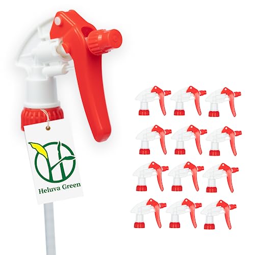 Heluva Green Spray Bottle Nozzle Replacement, Bottle Tops Only - Sprayer Nozzle Triggers for Heavy Duty, Commercial, Home Cleaning Solutions - Fits 8,16,24,32 oz Plastic & Glass Bottles, Red 13 pack