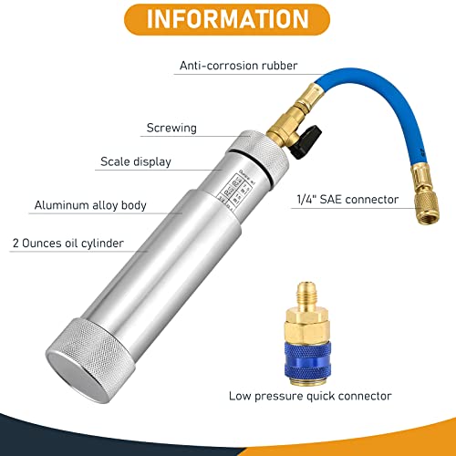 ATPEAM Injetor A/C de óleo e corante com acoplador rápido de pressão, 59 ml, ferramenta de injeção d