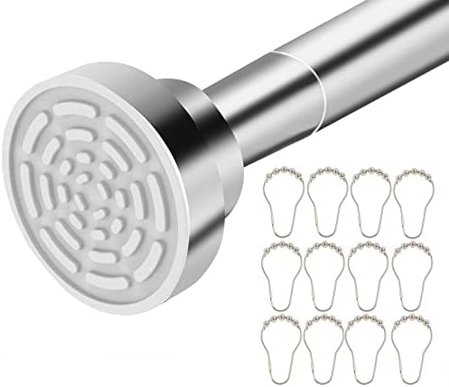 Yonloch Shower Curtain Rod, 40-73 Inch Adjustable Shower Rod Tension, Spring Curtain Tension Rod, Premium Stainless Steel, Anti-Slip, No Drilling, No Rust, Non- Slip, for Bathroom with 12x Hooks