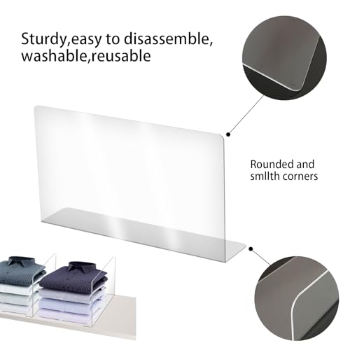 10 Stück Regaltrenner, Regalteiler Transparente Kleiderschrank Trenner Regal Schrankteiler Acryl Shelf Dividers für Schlafzimmer Küche Schränke und Organisation