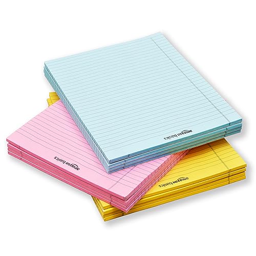 Image of AmazonBasics Wide Ruled 10.5x8.5 - Inch 50-Sheet Lined Writing Note Pad, Blue | Pink | Yellow - Pack of 12