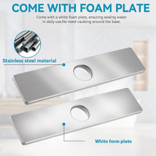 Kitchen Sink Faucet Hole Cover, Deck Plate Escutcheon- 1 or 3 Hole Long Rectangle Cover Plate, Plumbing Cover Plates, Mayyaya 10" Deck Plate Kitchen Faucet or Bathroom: 304 Stainless Steel (Nickel) by MAYYAYA - Image 5
