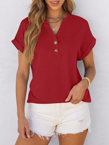 Image of ANRABESS Womens Short Sleeve Henley Tops V Neck Dressy Casual Blouses Summer Trendy Tee Shirts 2026 Vacation Fashion Clothes