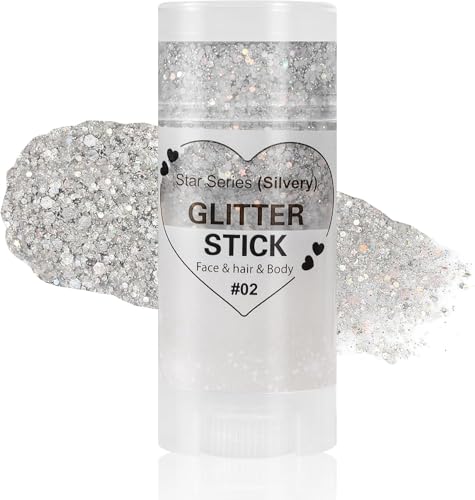 Image of Go Ho Silver Face Glitter Stick,Rotating Use Hair Glitter Stick,Holographic Glitters for Face/Body/Hair/Eye,Sparkling Festival Makeup for Women,02