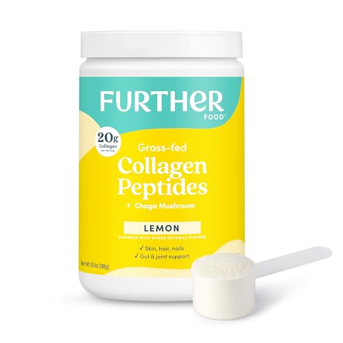 Further Food Lemon Collagen Peptides Powder - 100% Grass-Fed, Hydrolyzed Type 1 & 3, 20g of Collagen...
