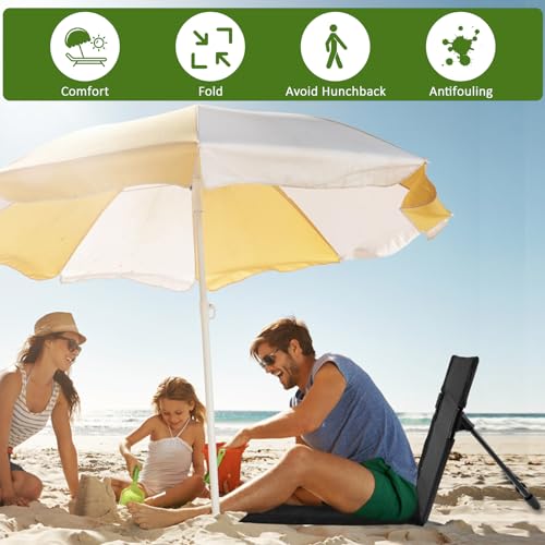 Chaise de camping en tissu Oxford pliable avec support dorsal léger avec sac de rangement Coussin de siège portable pour la pêche, le pique-nique, la plage, la randonnée (noir) - 3