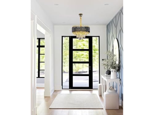 Image of Modern Black & Gold Crystal Moving Chandelier, 400mm (40 Cm. (15.7 Inch) Round LED Pendant Light with Remote Control, Multicolour changing ,Luxury Contemporary Ceiling Light Fixture For decoration A