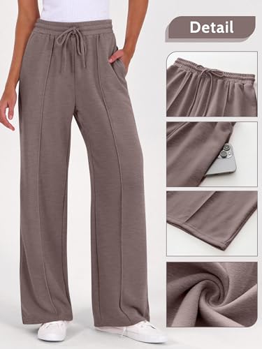 ANRABESS Calça de moletom feminina moderna de perna larga, cintura alta, com cordão, atlética, Camel