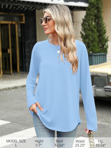Image of Elesomo Womens Shirts Casual Crew Neck Short /Long Sleeve Tunic Tops Tees
