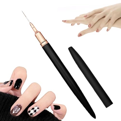 ネイルアートブラシキット - マットブラックディテールペン、ネイルペイントブラシツール | ネイルアートブラシキットローズゴールドトーンの花柄ネイルアートプロフェッショナルセット、ネイルドットアクセサリー、ネイルペンアーティストネイルアートデザインキット