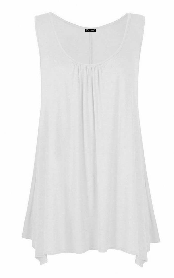 KATSSI Women’s Ladies Hanky Hem Swing Top Plain Round Scoop Neck T Shirt Top White