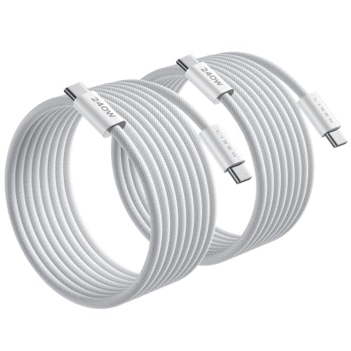 LISEN 240W USB C to USB C Cable Fast Charging Computer Security Cables Type C Charger Fast Charging Cord Type C Cable for iPhone 17 16 iPad MacBook Pro Air Samsung S25,10ft+10ft/2 Pack/White