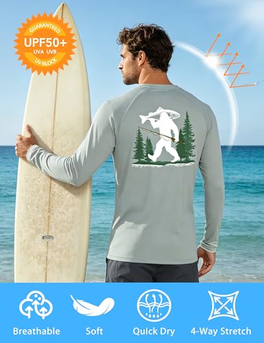 Image of Men's Rash Guard Long Sleeve, UPF 50+ UV Protection Sun Shirt, Quick Dry Lightweight T-Shirt for Fishing Swim Surf