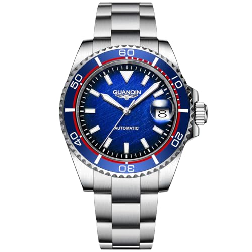 TYBERLEY Orologi automatici da uomo 41mm in acciaio inox Diving impermeabile orologio da polso meccanico per gli uomini, con calendario e luminoso (Silver Blue GJ16199D)