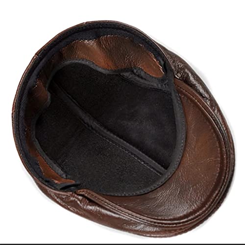 Newsboy Cap Genuine Leather Windproof Duckbill First Layer Cowhide Berets Man Cap Black Ear Protection Casquette Hats For Male (Color : A, Size : 59-60Cm) #TOP3