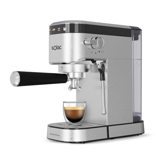 Solac Cafetière expresso Taste Slim D20 Inox | 20 bars | Réservoir 1L | 4 fonctions | Quantité de café programmable | Chauffage rapide | Design Barista | Commandes tactiles | Inox