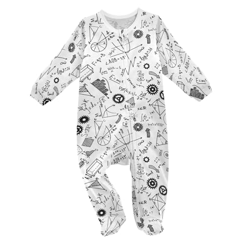 Image of Dussdil Math Chemistry Physical Formules Baby One-Piece Footies Newborn Rompers Pajamas Cotton Footed Pjs for Sleep Play Boys Girls 3 Month Multicolor
