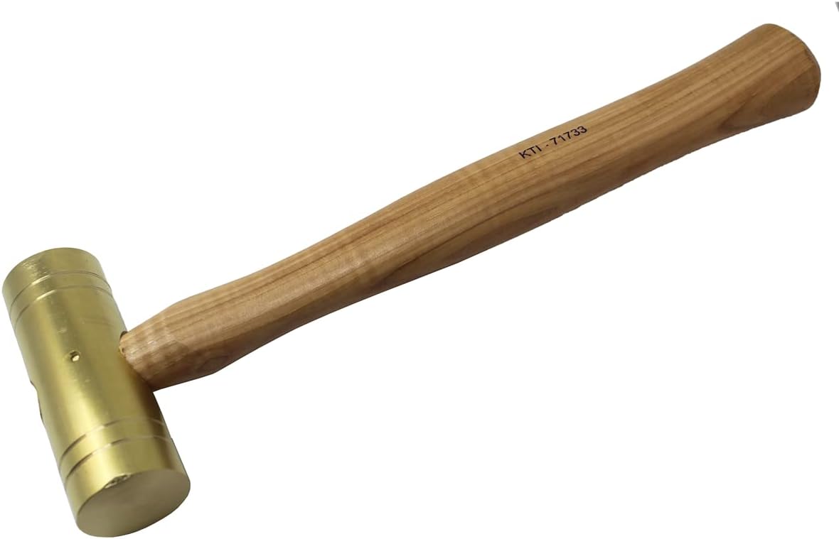 K Tool International 71733 32 oz. Brass Ball Pein Hammer with Hickory Wooden Handle for Garages, Repair Shops and DIY, Solid Brass Head, Non Sparking, 1-1/2" Head, Made in USA