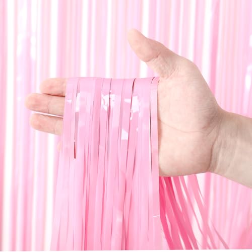 Image of Voircoloria 2 Pack Pastel Pink Tinsel Foil Fringe Curtains, Pink Party Decorations, Metallic Tinsel Party Streamers Backdrop for Birthday Baby Shower Graduation Wedding Gender Reveal Party Decorations
