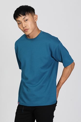 Image of SHODOX Men Oversized T Shirt Solid Dotted Design | Round Neck Loose Fit Drop Shoulder Casual T-Shirt for Men