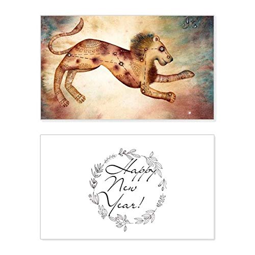 Tarjeta conmemorativa de Leo para año nuevo con diseño del zodiaco de julio y agosto