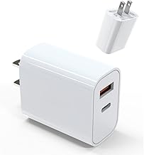 QISI AC Charger, 20 W, Fast Charging, Type C, USB A, 2 Ports, QC3.0, PD Compatible, Super Outlet, USB C Outlet, AC Adapter, Type C, USB Charger, Charger, Type C, Mobile Charger, Compact, Compatible