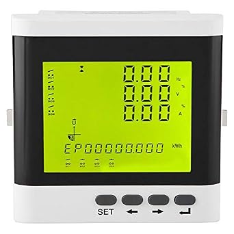Digital 3 Phase Ammeter Voltmeter - Multifunction AC Power Meter with LCD Display, Voltage Current Energy Monitor for Electrical Panels, Programmable Power Management Tool
