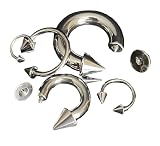 Lobal Domination 1pc of 18g thru 2g Surgical Steel Circular Horseshoe Barbell with Spikes Lip Septum (10g (2.4mm) - 1/2' (12mm) - 6mm)