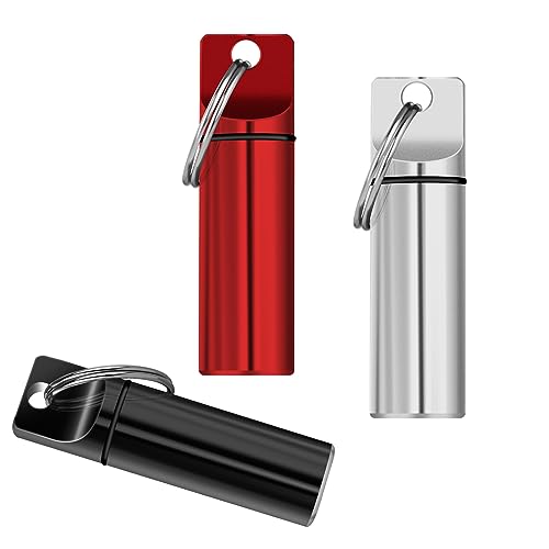 3Pcs Portable Keychain Pill Holder,Waterproof Pill Organizer,Aluminium Mini Pill Box Travel,Small Pill Holder with Keychain for Emergency & Nitroglycerin